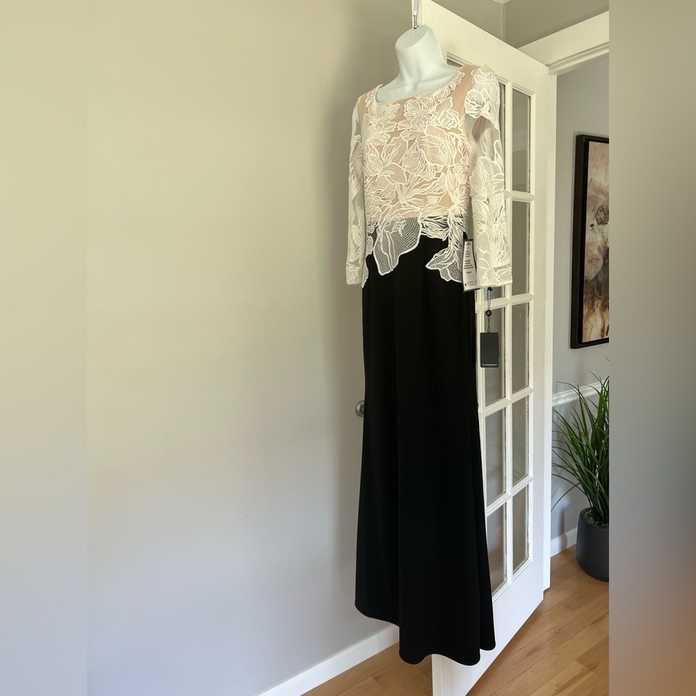 NWT Adrianna Papel black & cream lace overlay full length formal dress size 4 - Picture 3 of 11